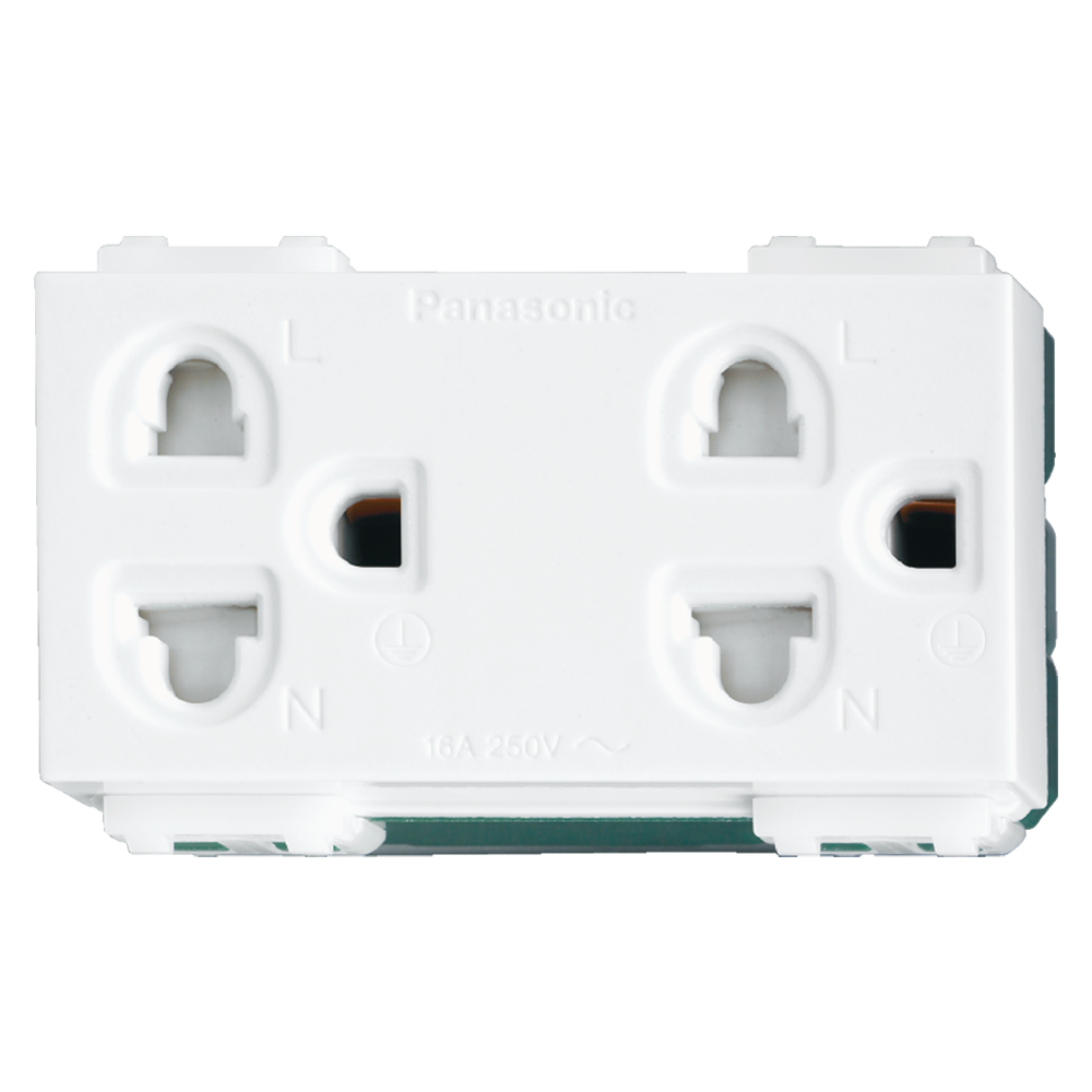 รูปภาพสินค้า เต้ารับไฟฟ้าแบบคู่ขากลม-แบน 16A 250V มีกราวด์